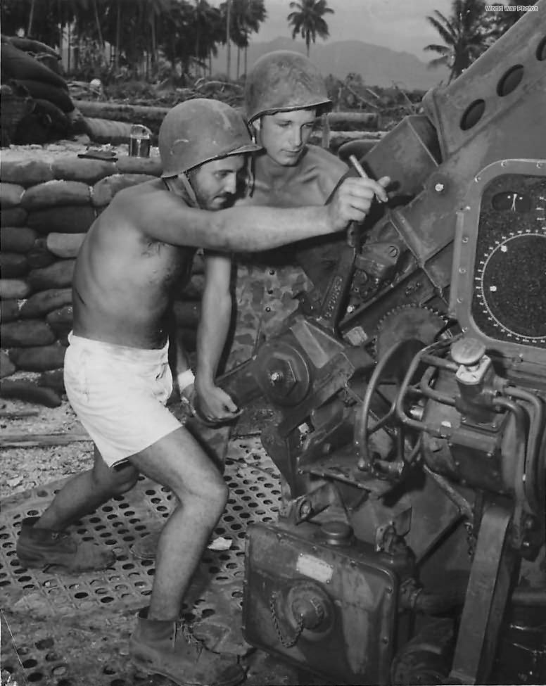 Marine Defence Battalion Mans 90mm AA Gun on Bougainville