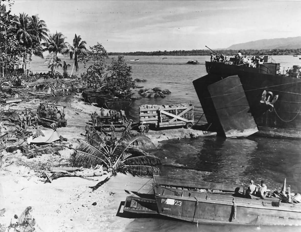 Marines and LST Landing Supplies on Bougainville 1944