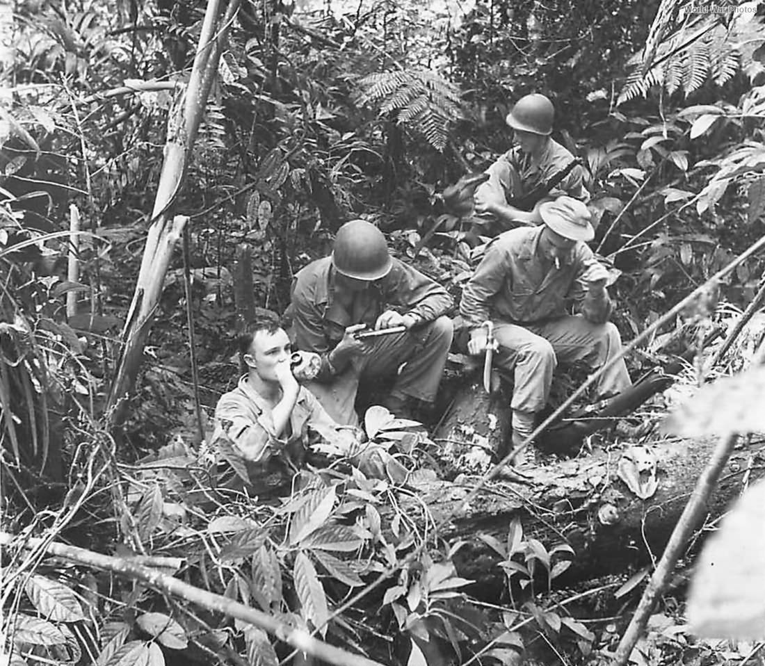Patrol takes a break along Numa Numa Trail on Bougainville ’44