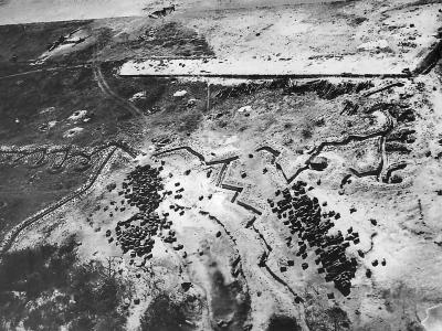 Aerial View Zig Zag Japanese Trenches on Engebi Island 1944