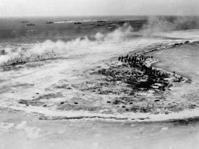 Invasion of Eniwetok, invasion fleet in the background