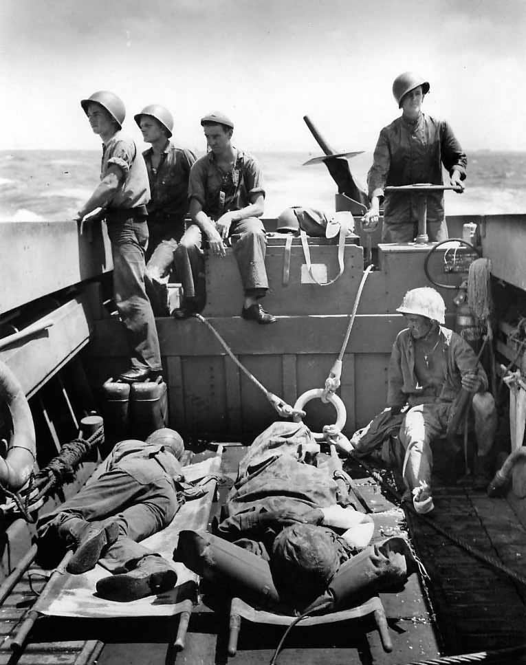 Landing Craft Ambulance Moves Wounded US soldiers from Eniwetok