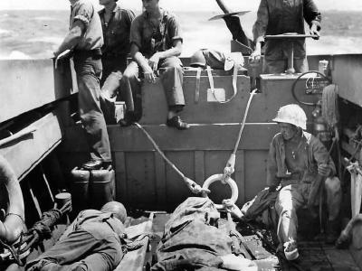 Landing Craft Ambulance Moves Wounded US soldiers from Eniwetok