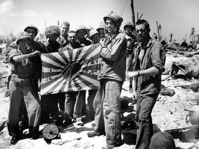 Marines Display Captured Japanese Flag on Engebi