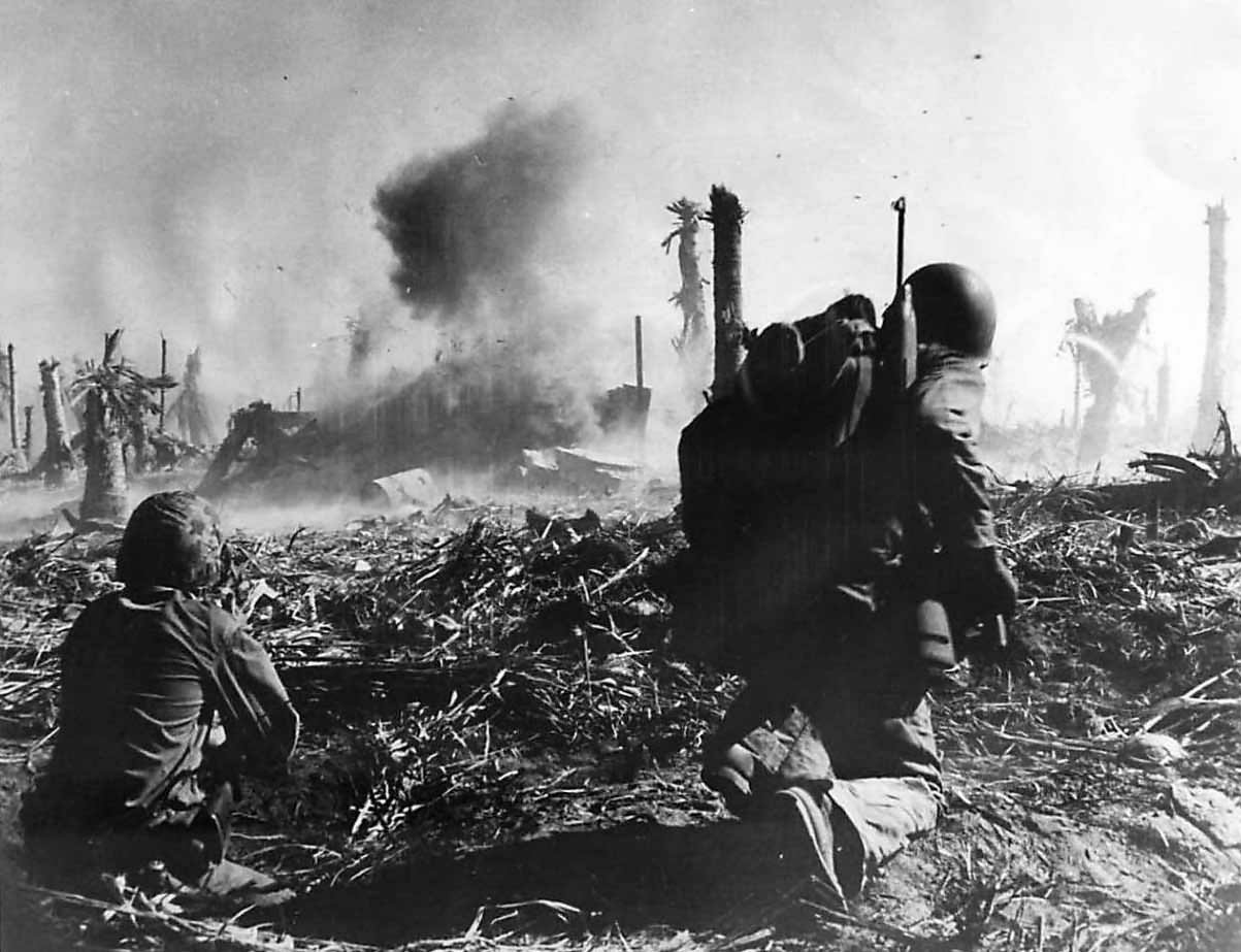 Marines blast Japanese position on Parry Island, Eniwetok