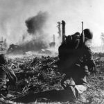 Marines blast Japanese position on Parry Island, Eniwetok