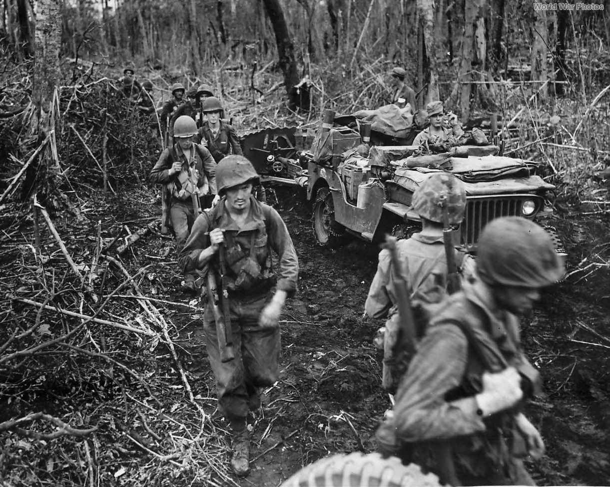 1st Division Marines return from front on Cape Gloucester