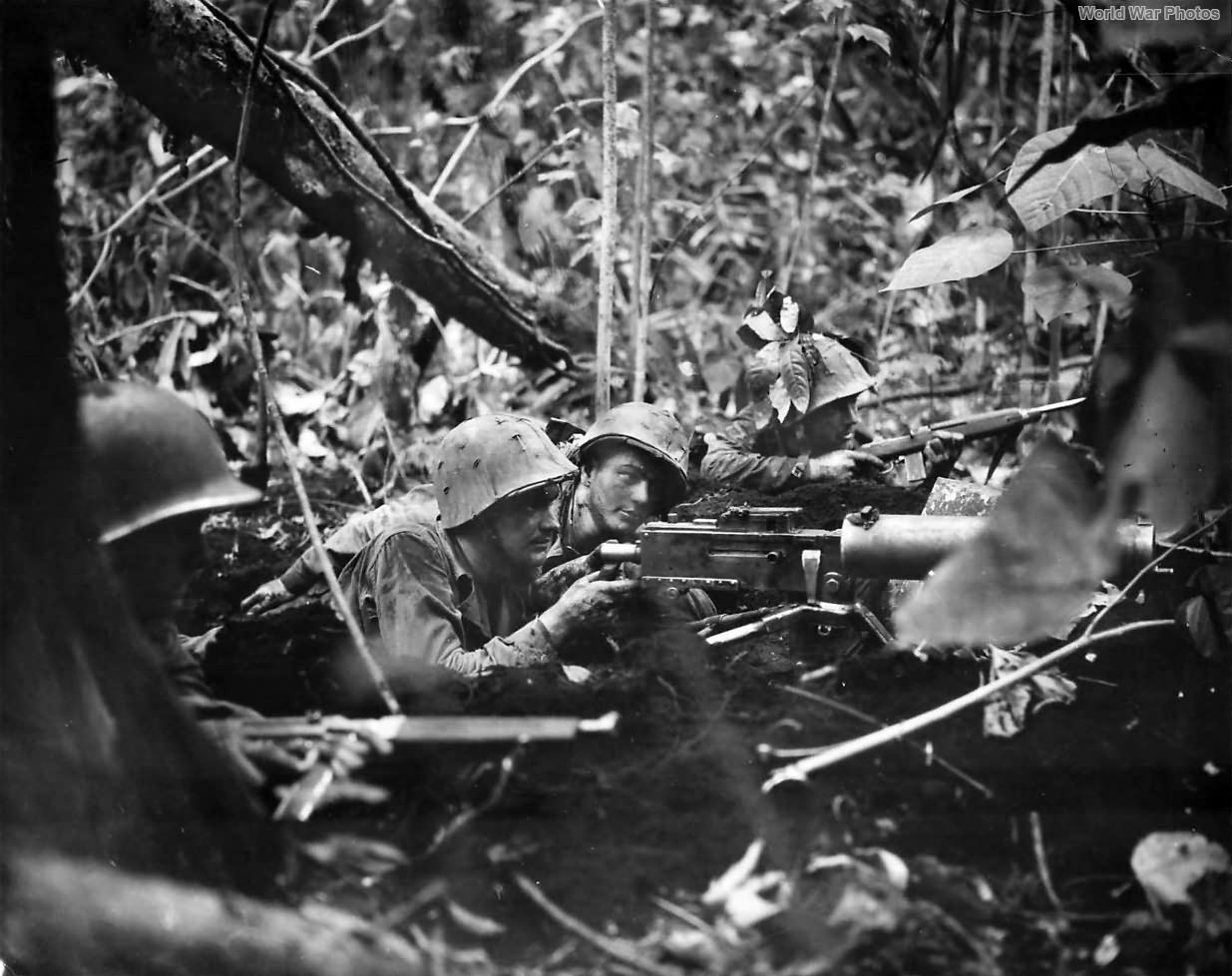 Marines man Browning M1917 Machine Gun on Cape Gloucester
