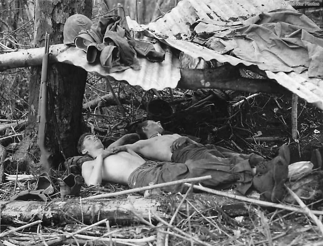 Marines sleep at base of Hill 660 on Cape Gloucester 44
