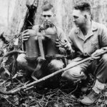 Marines inspect Japanese Type 93 flamethrower on Cape Gloucester
