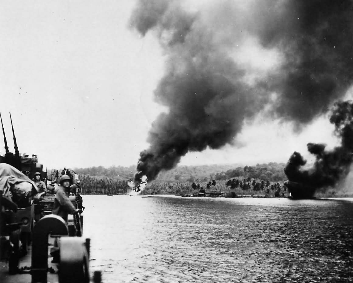 Japanese Bomb Blasts as US Ship Pulls into Guadalcanal Port 1943