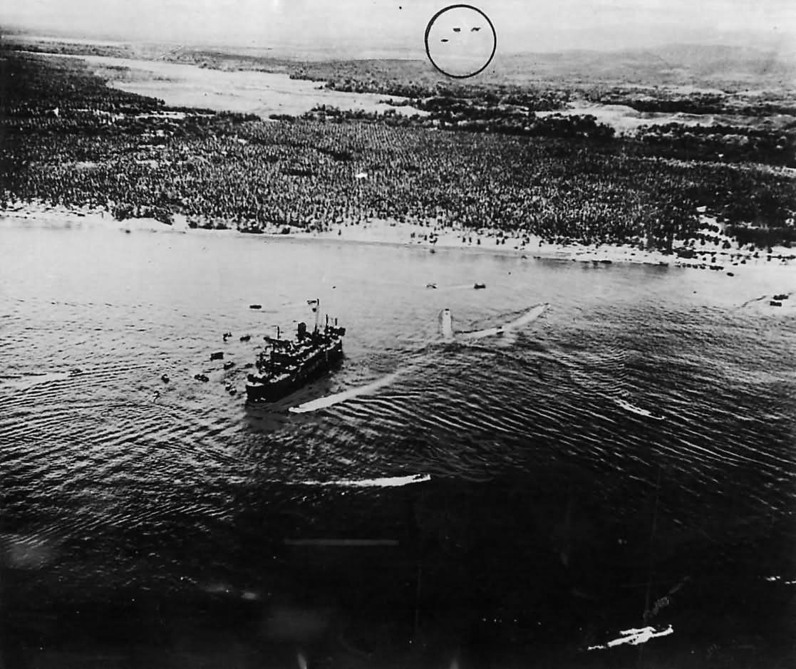 Japanese Landing Barges Leave Transport for Guadalcanal Beach