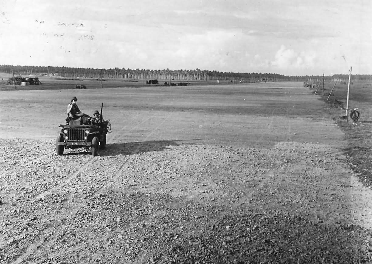 Jeep on Captured Japanese Air Base on Guadalcanal 1942