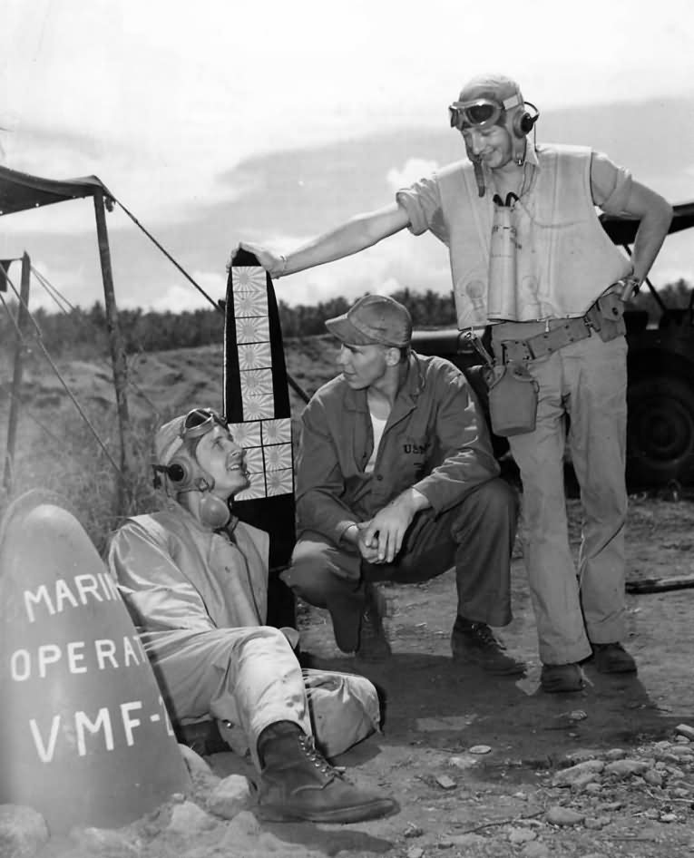 Marines of VMF 221 by Scoreboard on Guadalcanal