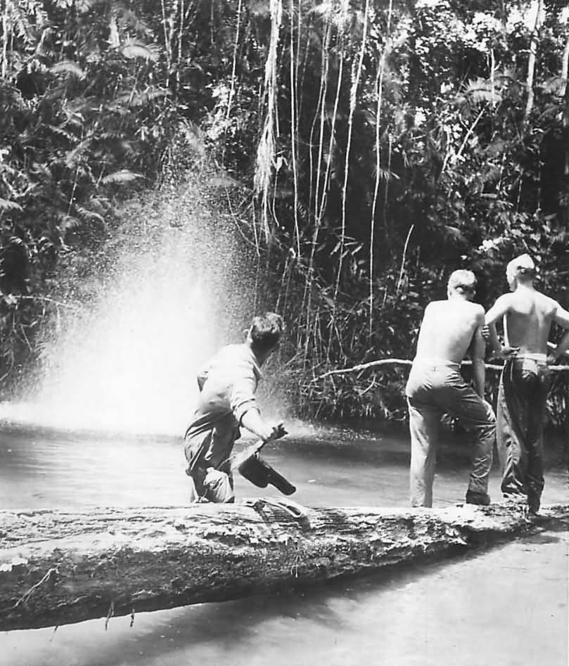 Soldiers fishing with dynamite on Guadalcanal 1943