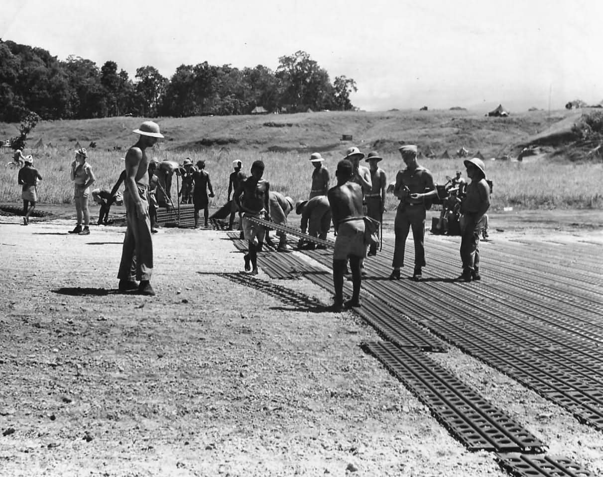 Troops Lay Marsden Mats for Landing Field on Guadalcanal 1943 World