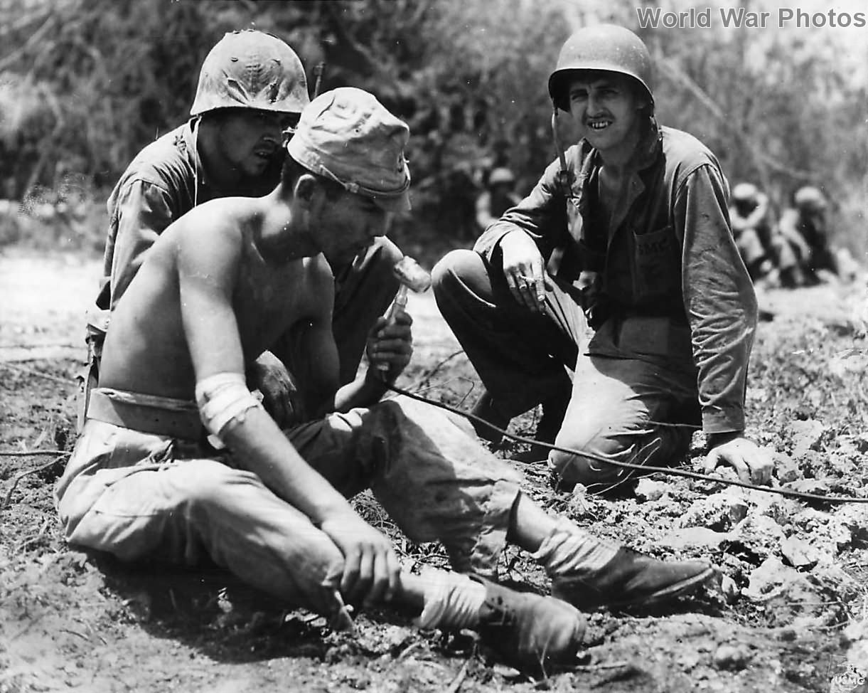 Japanese POW asks comrades to surrender using public address system on Guam 1945
