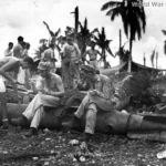 Marine fighter pilots eat atop Japanese torpedo on Guam