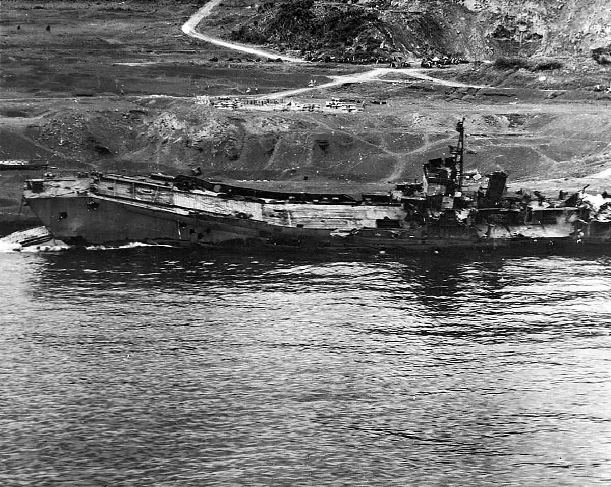 Beached and bombed Japanese Landing Ship