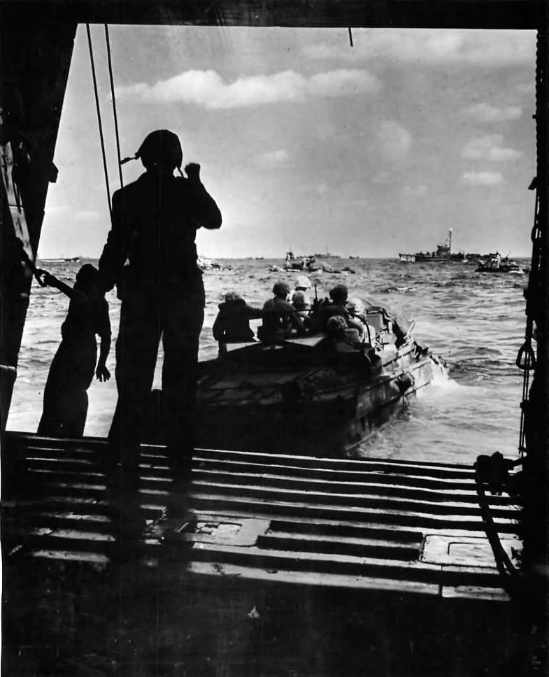DUKW carries Marines from LST to shore of Iwo Jima