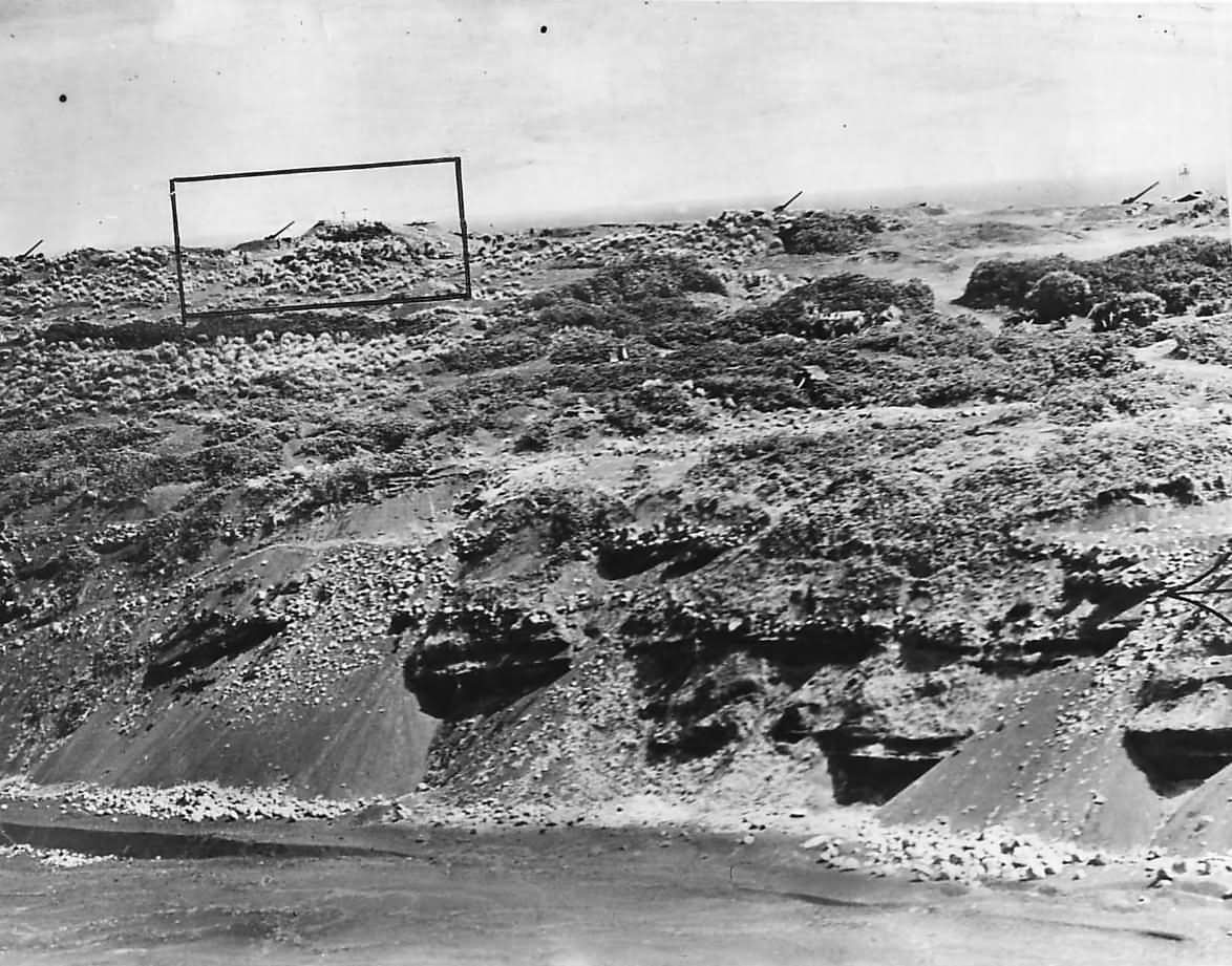 Japanese AA emplacements pre invasion reconn photo of Iwo Jima