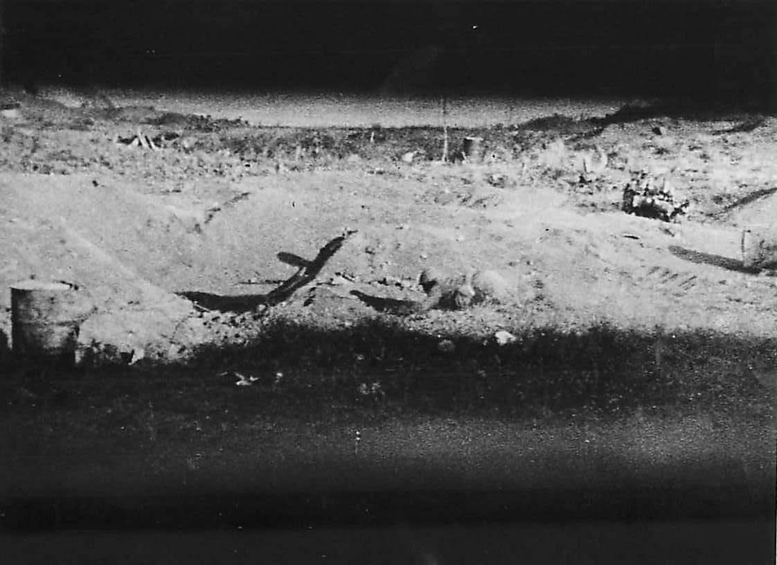 Tank view as Japanese soldier takes cover on Iwo Jima