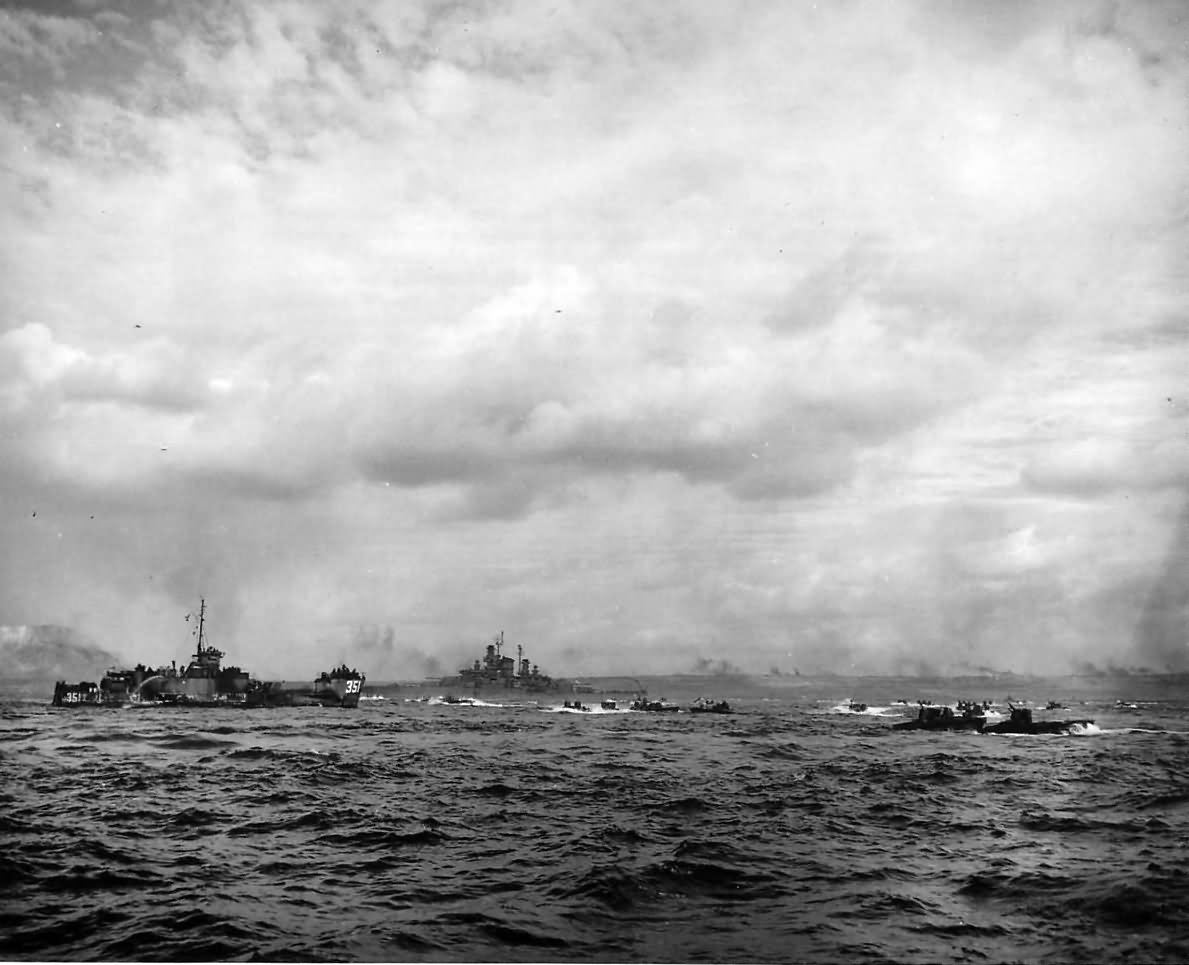 Task Force ships and Landing Craft off Iwo Jima February 19th