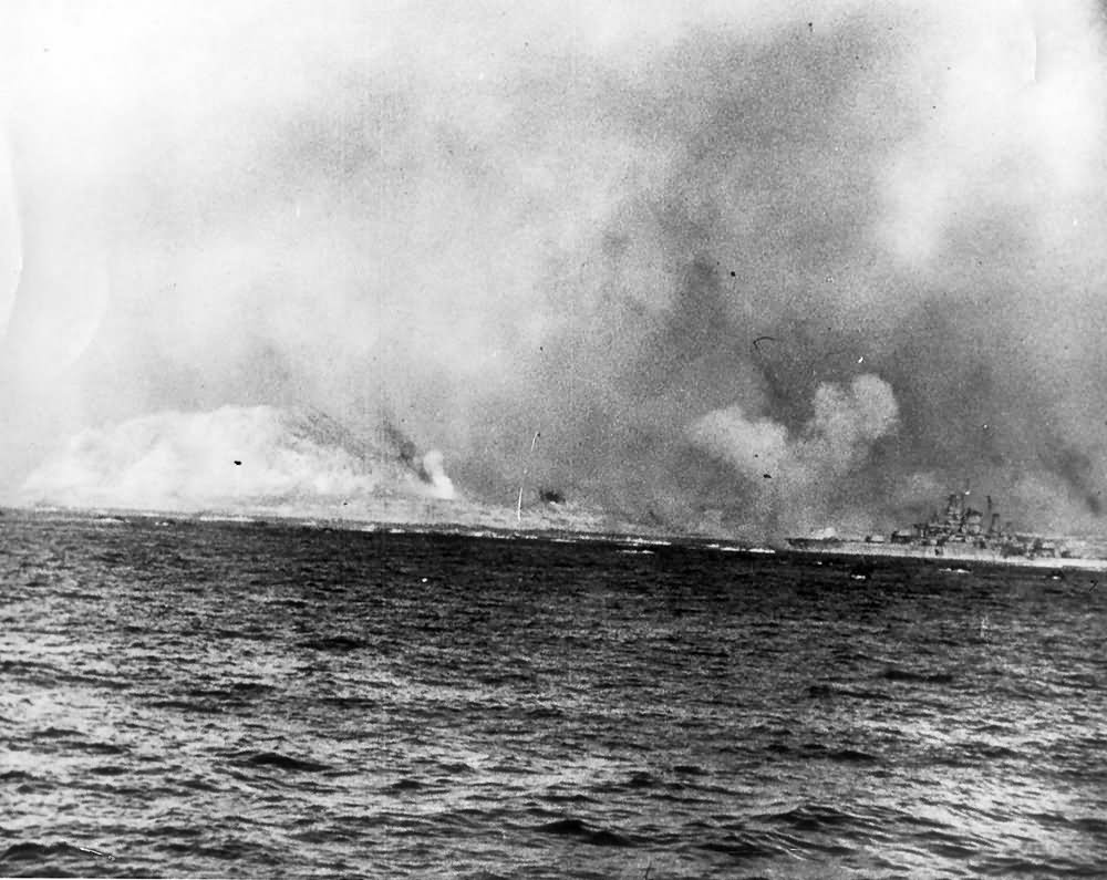 US Navy Battleship shells bombards Mt Suribachi Iwo Jima