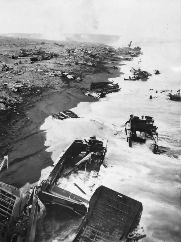 Wreckage on Iwo Jima Landing Beach on D Day +2