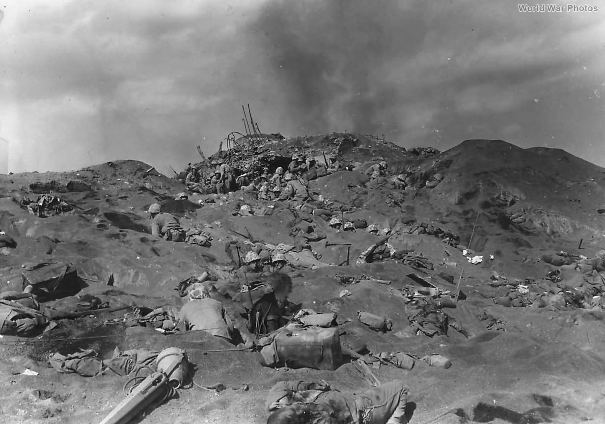 4th Division Marines by Fallen Comrades on Iwo Jima
