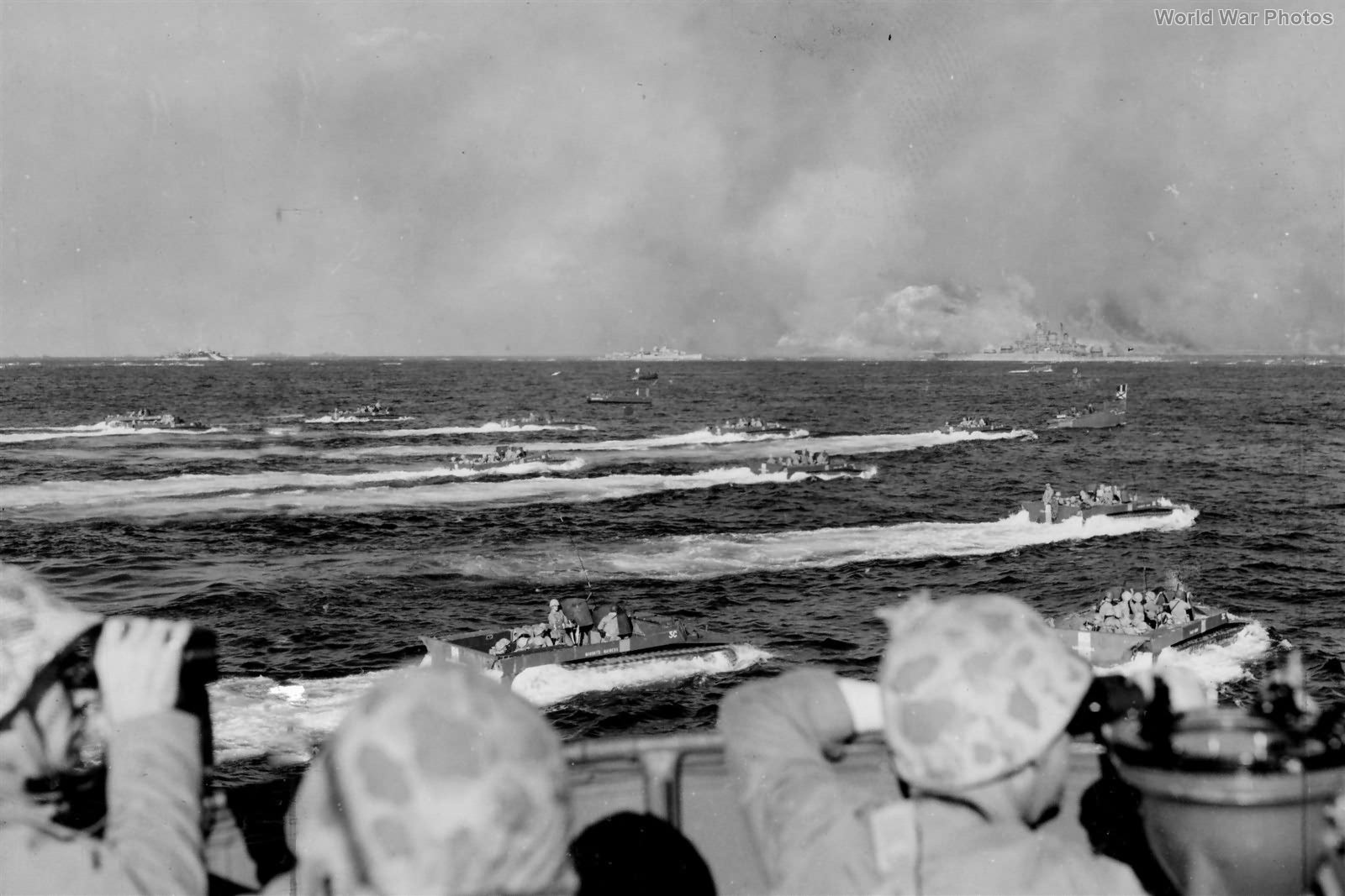 5th Marine Division’s third and fourth waves of LCVP landing craft and LVT