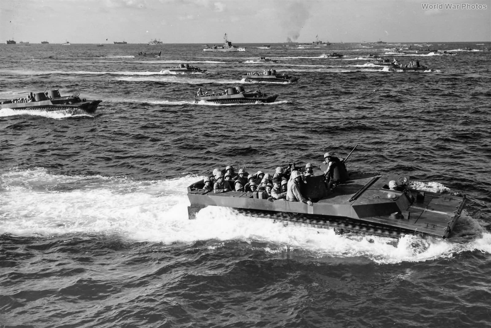 First Wave of the 4th Marine Division in LVT Iwo Jima 19 February 1945