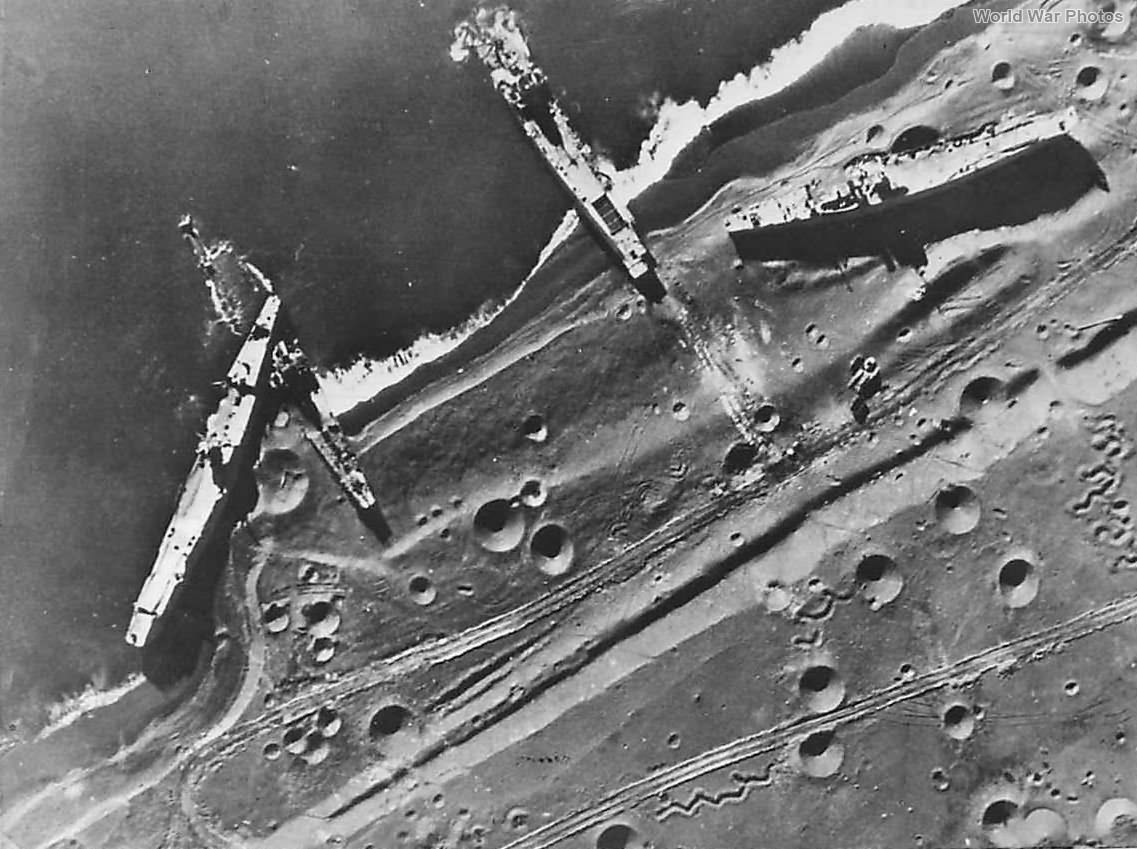 Japanese Landing Vessels beached by U.S. bombs on Iwo Jima