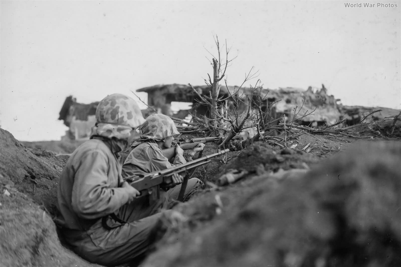 Marine BAR team locked in a firefight at Airfield 2 on Iwo Jima 28 February 1945