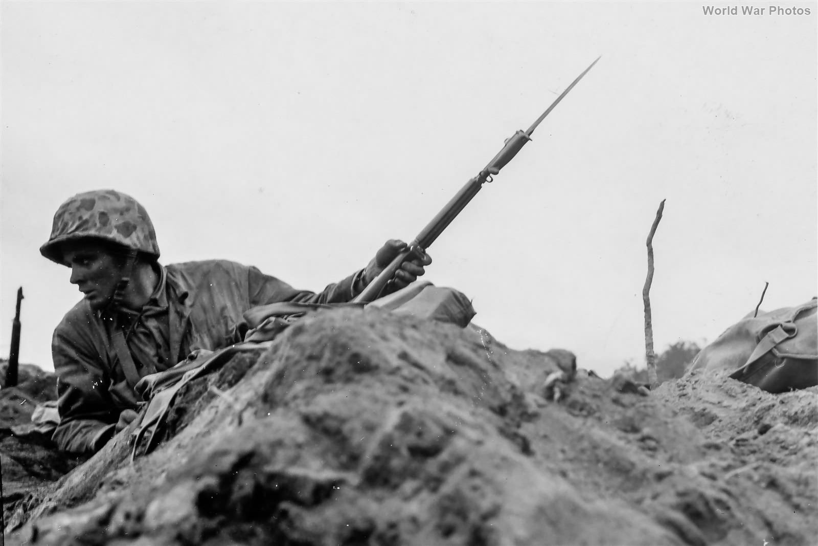 Marine Lieutenant with M1 Garand on Iwo Jima 22 February 1945