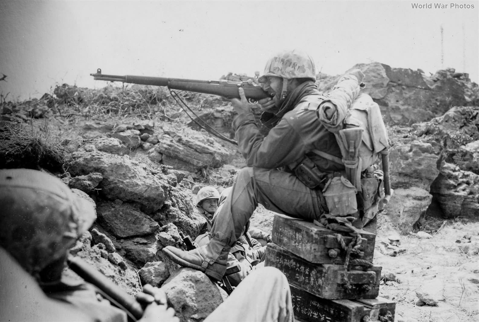 Marine NCO Sharpshooter in action on Iwo Jima 12 March 1945