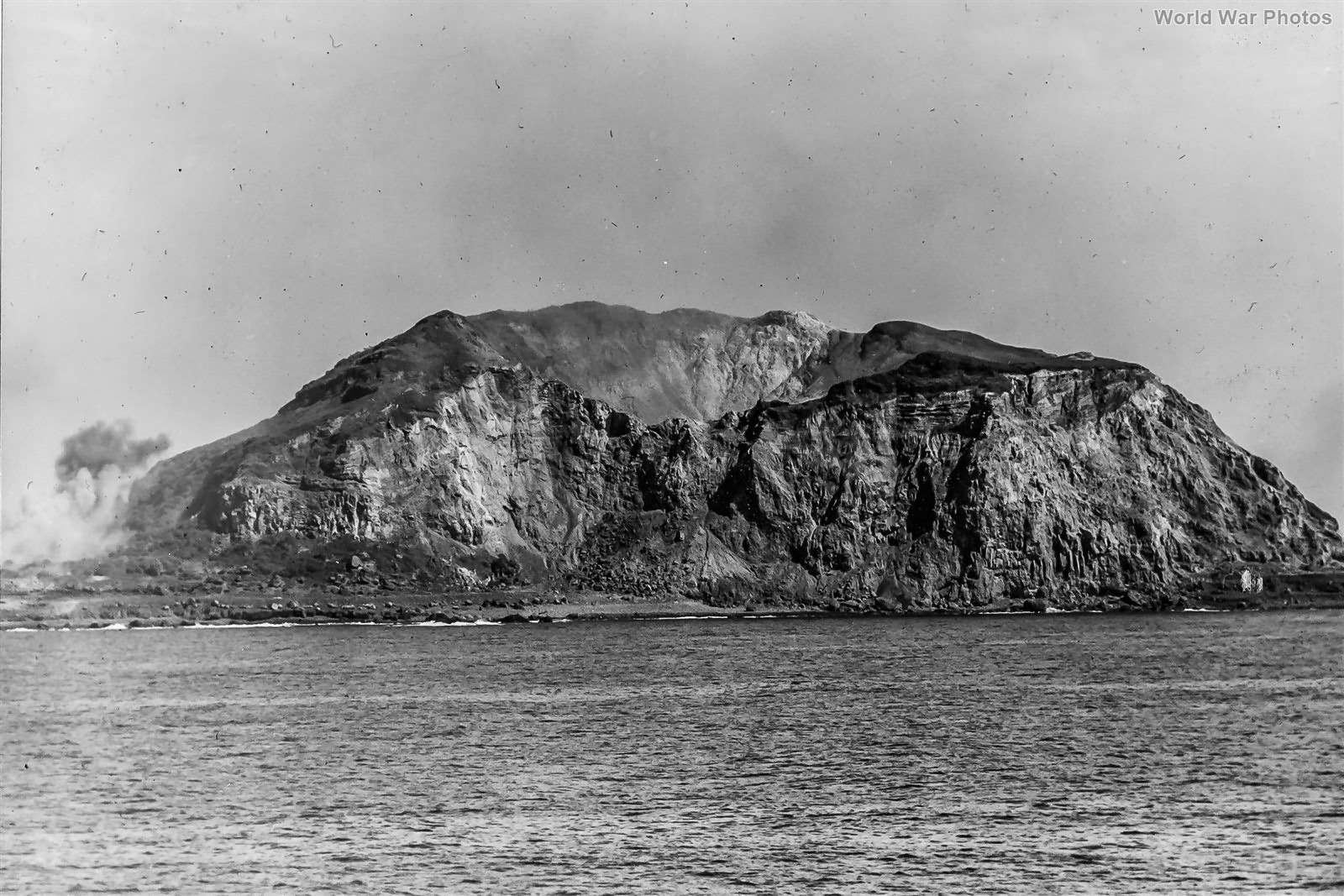 Mt Suribachi from the viewpoint of the USS Arkansas during the Battle of Iwo Jima