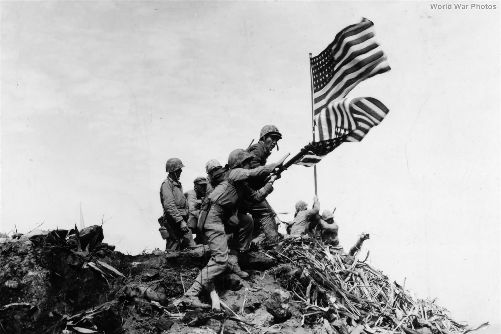 Preparing to raise the 2nd Flag on Mt Suribachi Iwo Jima 23 February 1945