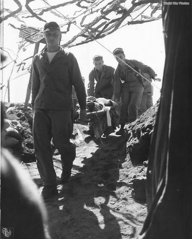 Wounded Marine at 4th Division Evacuation Hospital on Iwo Jima