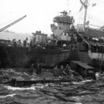 LST with barge recovering wounded Marines Iwo Jima