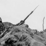 Marine Lieutenant with M1 Garand on Iwo Jima 22 February 1945