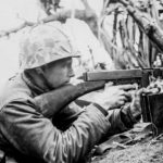 Marine Tommy Gunner in Firefight on Iwo Jima 23 February 1945