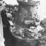 Removing dead and wounded crew of LCI-441 off Iwo Jima Beach