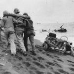 Wounded Marines helped to Aid Station on Iwo Jima