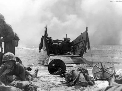 4th Division Marines land under fire February 13, 1944