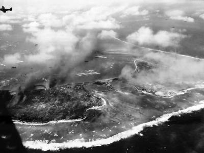 Aerial view of US Invasion of Namur and Roi Islands