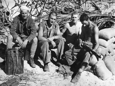 Marines at camp after the capture of Kwajalein