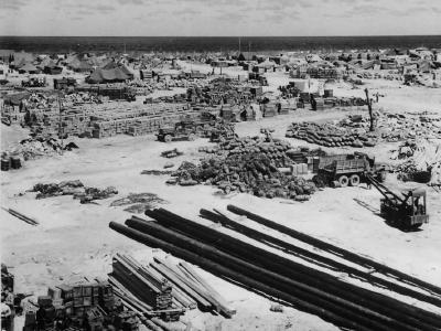 Troops and reconstruction materials on Kwajalein Beach