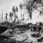 7th Division troops attack Japanese pillbox on Kwajalein