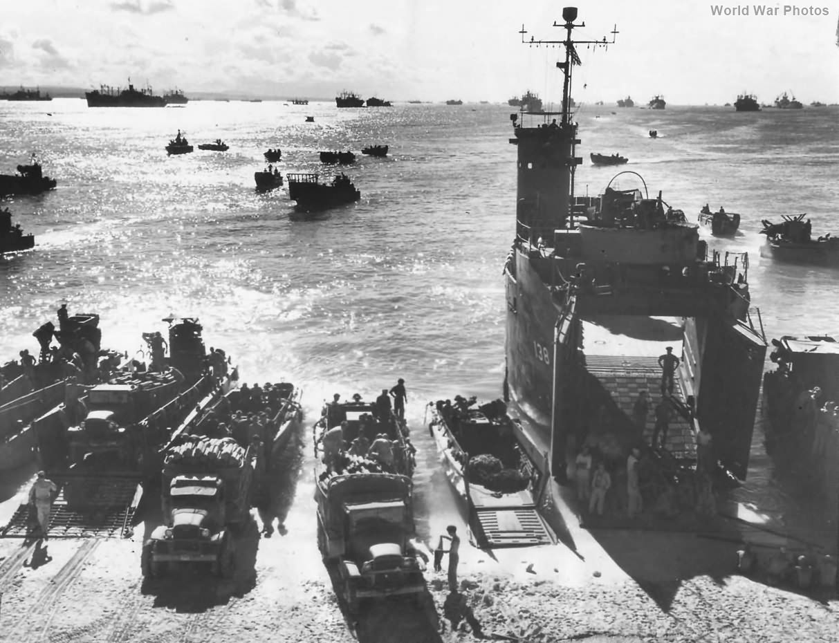 USS LSM-138 with invasion armada at Seeadler Harbor Los Negros